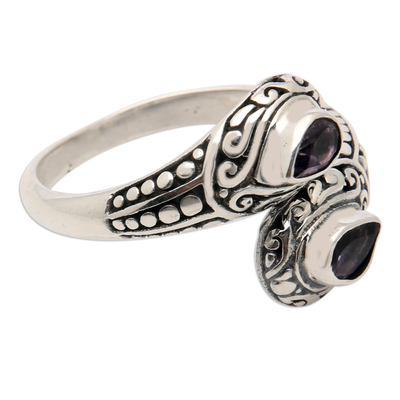 Amethyst cocktail ring, 'Two Loves' - Sterling Silver Cocktail Ring with 2 Faceted Amethyst Stones