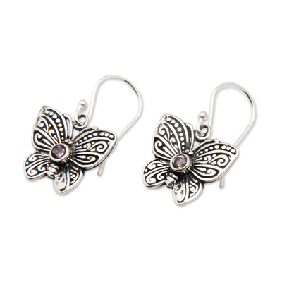 Amethyst dangle earrings, 'Purple Butterfly' - Butterfly-Shaped Amethyst Sterling Silver Dangle Earrings