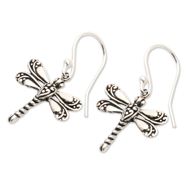 Sterling silver dangle earrings, 'Ancient Dragonfly' - Sterling Silver Dragonfly Dangle Earrings from Bali