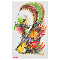 'Koi Fish' - Signed Unstretched Abstract Acrylic Painting of Koi Fish