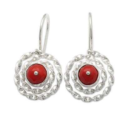 Sterling silver drop earrings, 'Red Captivation' - Sterling Silver Swirl Drop Earrings with Red Resin Beads