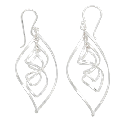 Sterling silver dangle earrings, 'Infinity Petal' - Abstract High-Polished Sterling Silver Dangle Earrings