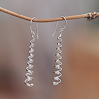 Sterling silver dangle earrings, 'Dancing Whirls' - Modern Sterling Silver Dangle Earrings from Bali