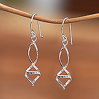 Sterling silver dangle earrings, 'Oneiric Swim' - Abstract Sterling Silver Dangle Earrings from Bali