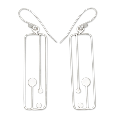 Sterling silver dangle earrings, 'Illusions Through Windows' - Modern Geometric Sterling Silver Dangle Earrings from Bali