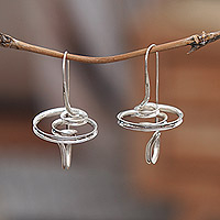 Sterling silver drop earrings, 'Dazzling Entanglement' - Abstract Polished Sterling Silver Drop Earrings from Bali