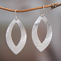 Sterling silver dangle earrings, 'Matte Nature' - Matte-Finished Sterling Silver Dangle Earrings from Bali