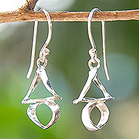 Sterling silver dangle earrings, 'Modern Petals' - Geometric Abstract Sterling Silver Dangle Earrings from Bali