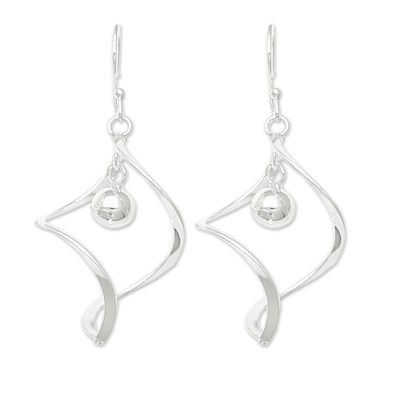 Sterling silver dangle earrings, 'Essence Ball' - Polished Abstract Sterling Silver Dangle Earrings from Bali