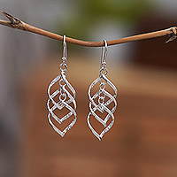 Sterling silver dangle earrings, 'Triple Wave' - High-Polished Abstract Sterling Silver Dangle Earrings
