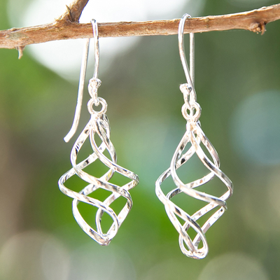 Sterling silver dangle earrings, 'Infinite Convergence' - High-Polished Sterling Silver Dangle Earrings Made in Bali