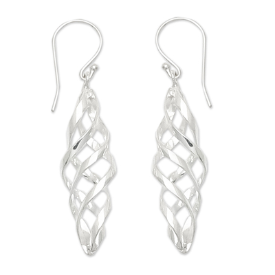 Sterling silver dangle earrings, 'Divine Convergence' - High-Polished Sterling Silver Dangle Earrings from Bali