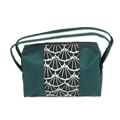 Batik cotton cosmetic bag, 'Ginkgo Leaf' - Cotton Cosmetic Bag with Batik Ginkgo Leaf Motif and Straps