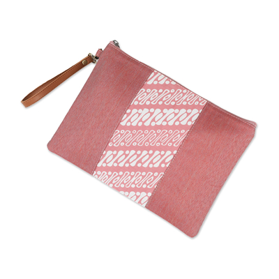 Batik cotton wristlet, 'Parang Lereng' - Cotton Wristlet in Pink with Batik Motifs & Removable Strap