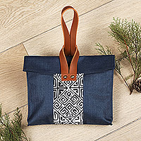 Batik cotton tote bag, 'Midnight Cloud' - Cotton Tote Bag in Navy Blue with Geometric Batik Motifs
