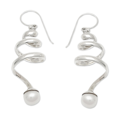 Aretes colgantes de perlas cultivadas - Pendientes colgantes modernos de plata de ley con perlas blancas
