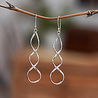 Sterling silver dangle earrings, 'Shining Dance' - Abstract Sterling Silver Dangle Earrings Crafted in Bali