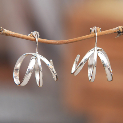 Sterling silver drop earrings, 'Cobra Shadows' - High-Polished Sterling Silver Drop Earrings from Bali