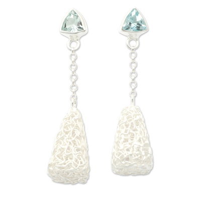 Blue topaz dangle earrings, 'Nest of Loyalty' - Modern Sterling Silver Dangle Earrings with Blue Topaz Gems