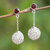 Garnet dangle earrings, 'Nesting Ball' - Modern Sterling Silver Dangle Earrings with Garnet Stones