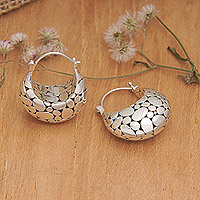 Sterling silver hoop earrings, 'Bubble Lady' - Bubble-Patterned Sterling Silver Hoop Earrings from Bali