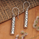 Sterling silver dangle earrings, 'Bubble Empress' - Bubble-Patterned Cylindrical Sterling Silver Dangle Earrings