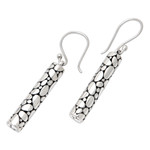 Sterling silver dangle earrings, 'Bubble Empress' - Bubble-Patterned Cylindrical Sterling Silver Dangle Earrings
