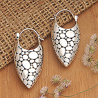 Sterling silver hoop earrings, 'Bubble Duchess' - Modern Bubble-Patterned Sterling Silver Hoop Earrings
