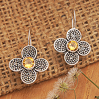 Citrine drop earrings, 'Spring of Joy' - Floral Sterling Silver Drop Earrings with Citrine Jewels