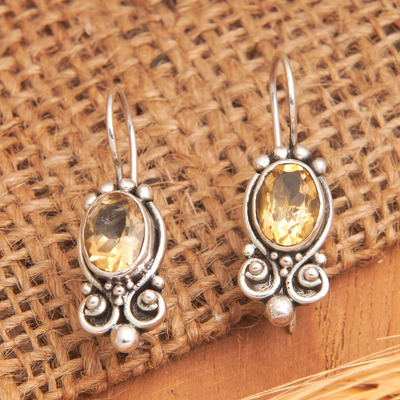 Citrine drop earrings, 'Bliss Marchioness' - Classic Sterling Silver Drop Earrings with Citrine Jewels
