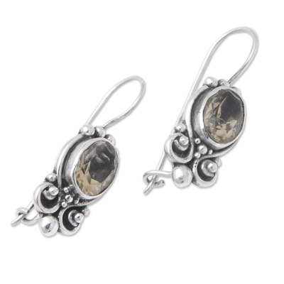 Citrine drop earrings, 'Bliss Marchioness' - Classic Sterling Silver Drop Earrings with Citrine Jewels