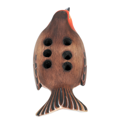 Portalápices de madera - Portalápices de Madera de Suar Pájaro Petirrojo Tallado y Pintado a Mano