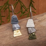 Gold-accented dangle earrings, 'Palatial Reflections' - Geometric 22k Gold-Accented Dangle Earrings from Bali