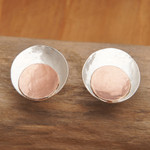 Rose gold-accented button earrings, 'Dulcet Nimbus' - Round 18k Rose Gold-Accented Sterling Silver Button Earrings