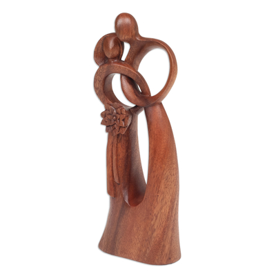 Wood sculpture, 'Devoted' - Hand-Carved Abstract Wood Sculpture of Couple on Wedding Day