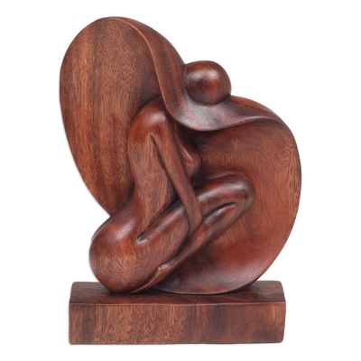 Wood sculpture, 'Female Beauty' - Abstract Female Form Wood Sculpture Hand-Carved in Bali