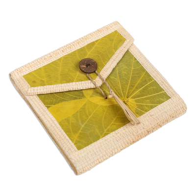Natural fiber notebook, 'My Yellow Journey' - Eco-Friendly 35-Page Natural Fiber Notebook in Green-Yellow