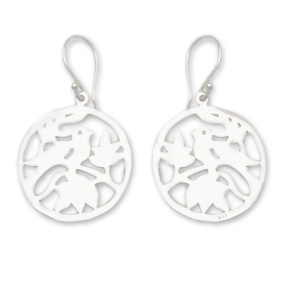 Sterling silver dangle earrings, 'Morning Chorus' - Nature-Themed Round Sterling Silver Dangle Earrings