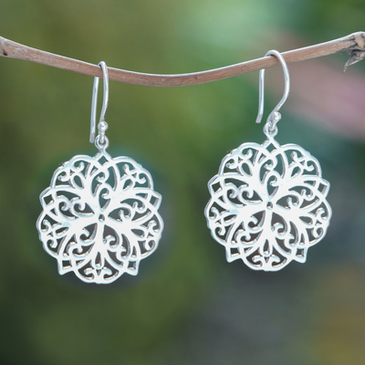 Sterling silver dangle earrings, 'Celtic Flower' - Sterling Silver Celtic Flower Dangle Earrings from Bali