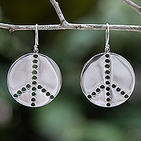 Sterling silver dangle earrings, 'Peace Points' - Peace-Themed Round Sterling Silver Dangle Earrings
