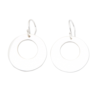 Sterling silver dangle earrings, 'Mirror of Moon' - Round Sterling Silver Dangle Earrings with Polished Finish