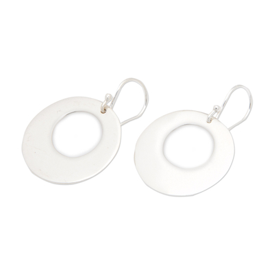 Sterling silver dangle earrings, 'Mirror of Moon' - Round Sterling Silver Dangle Earrings with Polished Finish