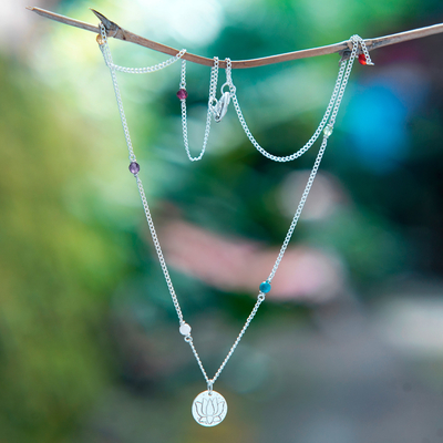 Multi-gemstone station pendant necklace, 'Chakra of Life' - Chakra-Themed Multi-Gemstone Station Pendant Necklace