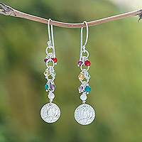 Ohrhänger mit Perlen aus mehreren Edelsteinen, „Chakra des Lebens“ – Ohrhänger aus Perlen mit mehreren Edelsteinen und Chakra-Thema