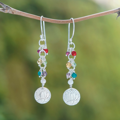 Multi-gemstone beaded dangle earrings, 'Chakra of Life' - Chakra-Themed Multi-Gemstone Beaded Dangle Earrings