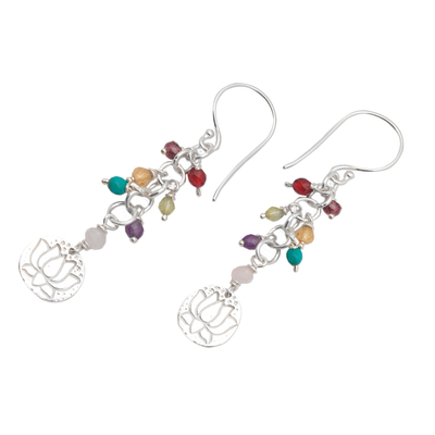 Multi-gemstone beaded dangle earrings, 'Chakra of Life' - Chakra-Themed Multi-Gemstone Beaded Dangle Earrings