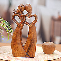 Wood sculpture, 'Dancing with Hubby' - Hand-Carved Romantic Suar Wood Sculpture of a Couple
