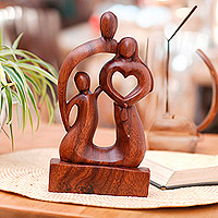 Wood sculpture, 'Modern Family' - Hand-Carved Polished Abstract Wood Sculpture of a Family