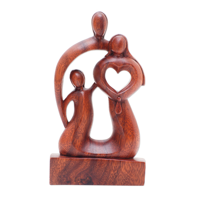 Wood sculpture, 'Modern Family' - Hand-Carved Polished Abstract Wood Sculpture of a Family