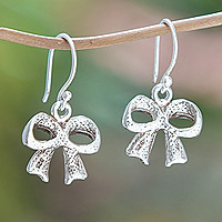 Sterling silver dangle earrings, 'The Dulcet Touch' - Whimsical Ribbon-Shaped Sterling Silver Dangle Earrings